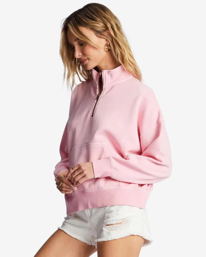 Billabong Lazy Mornings HalfZip Pullover Sweatshirt Soft Pink Women Hoodies and Fleece Billabong Lazy Mornings HalfZip Pullover Sweatshirt Soft Pink Women Hoodies and Fleece