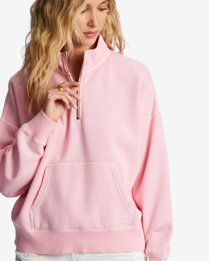 Billabong Lazy Mornings HalfZip Pullover Sweatshirt Soft Pink Women Hoodies and Fleece Billabong Lazy Mornings HalfZip Pullover Sweatshirt Soft Pink Women Hoodies and Fleece