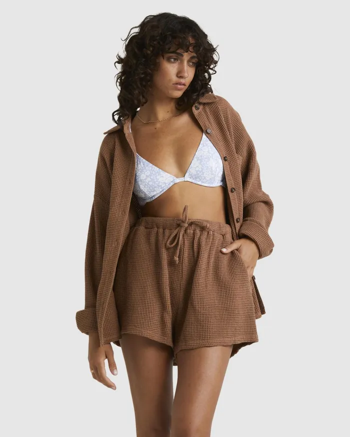 Billabong Locked On You Long Sleeve Shirt Cocoa Women Tops