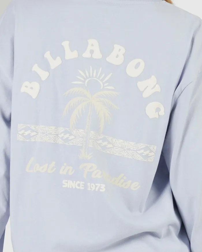 Billabong Lost In 73 Long Sleeve Oversized TShirt Cloud Blue Women Graphic Tees and Tanks Billabong Lost In 73 Long Sleeve Oversized TShirt Cloud Blue Women Graphic Tees and Tanks