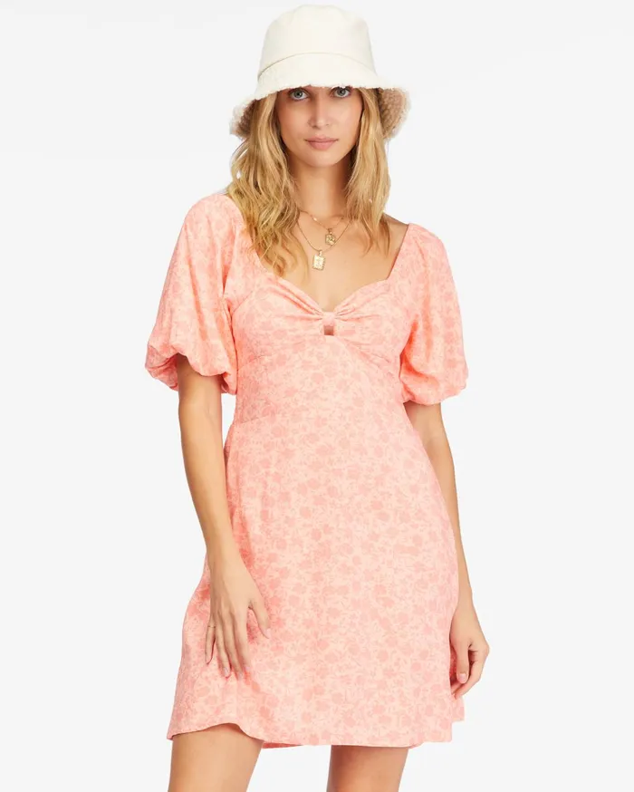 Billabong Loving Life Puff Sleeve Mini Dress Lifes A Peach Women Dresses