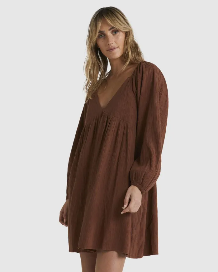 Billabong Luna Mini Dress Dark Choc Women Dresses Billabong Luna Mini Dress Dark Choc Women Dresses
