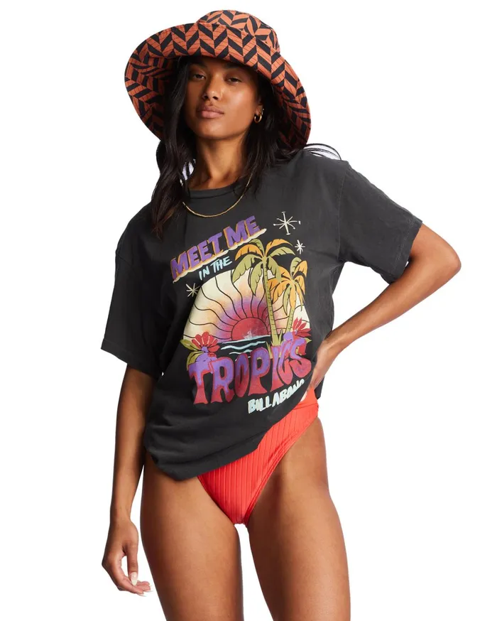 Billabong Meet Me In The Tropics Oversized TShirt Off Black Women Graphic Tees and Tanks Billabong Meet Me In The Tropics Oversized TShirt Off Black Women Graphic Tees and Tanks