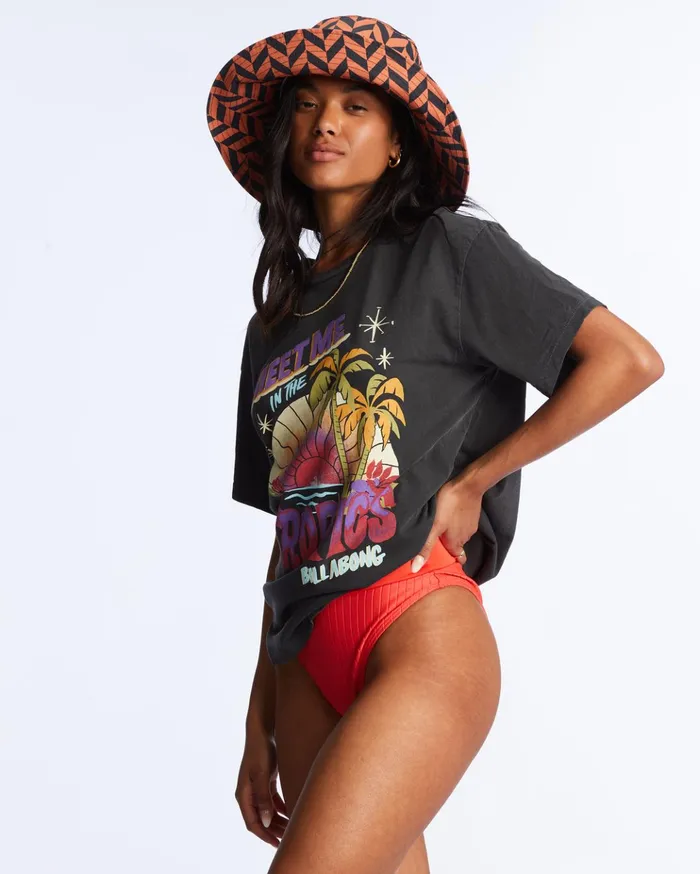 Billabong Meet Me In The Tropics Oversized TShirt Off Black Women Graphic Tees and Tanks Billabong Meet Me In The Tropics Oversized TShirt Off Black Women Graphic Tees and Tanks