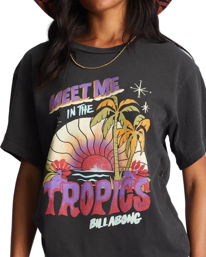 Billabong Meet Me In The Tropics Oversized TShirt Off Black Women Graphic Tees and Tanks Billabong Meet Me In The Tropics Oversized TShirt Off Black Women Graphic Tees and Tanks