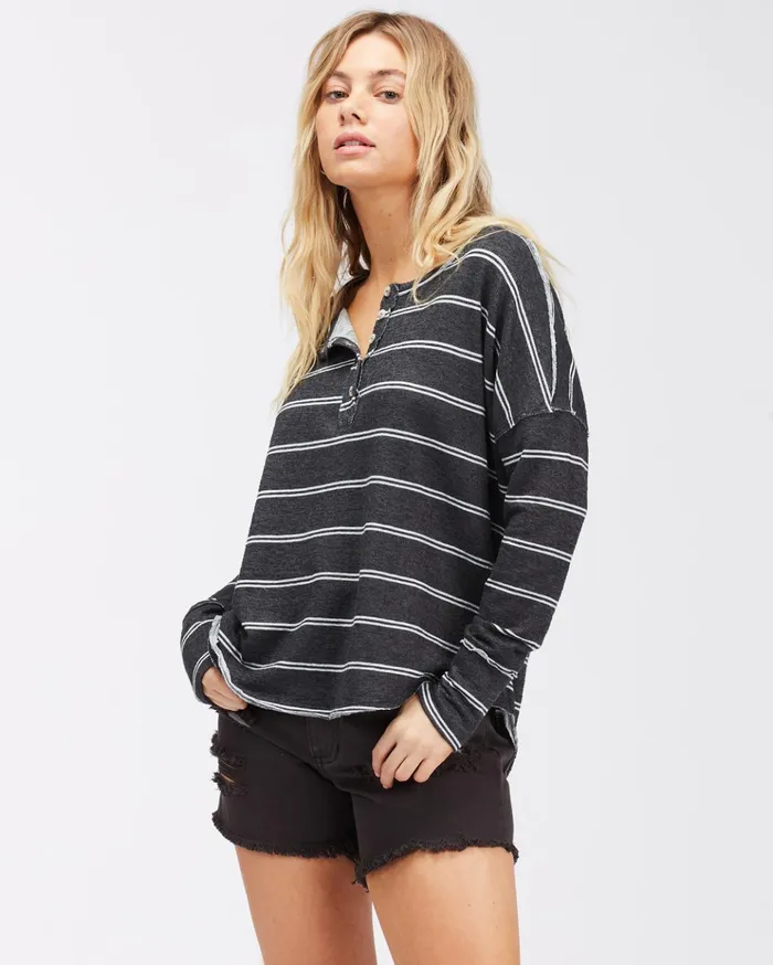 Billabong New Anyday Henley Top Off Black Women Tops Billabong New Anyday Henley Top Off Black Women Tops