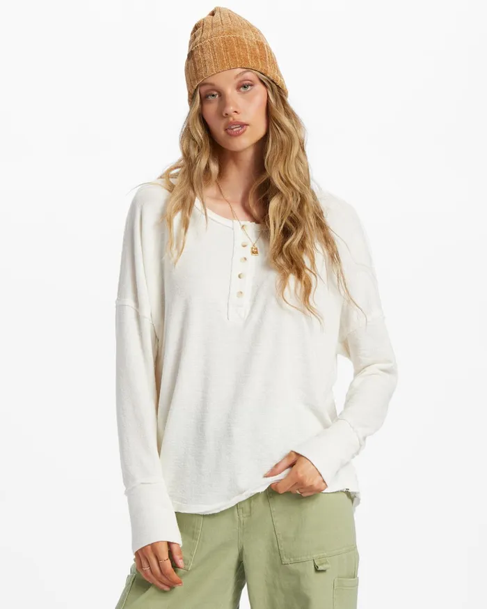 Billabong New Anyday Henley Top Salt Crystal Women Tops