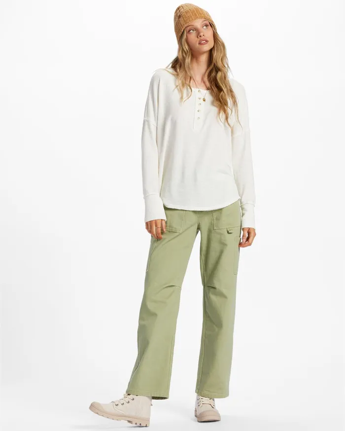 Billabong New Anyday Henley Top Salt Crystal Women Tops Billabong New Anyday Henley Top Salt Crystal Women Tops