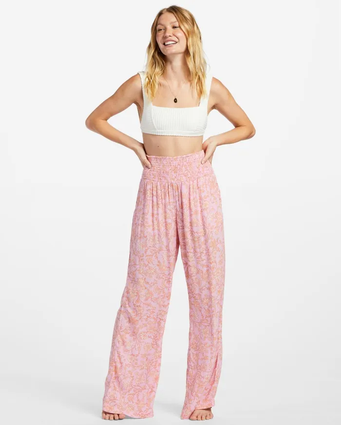 Billabong New Waves 2 WideLeg Pants Pink Trails Women Essentials
