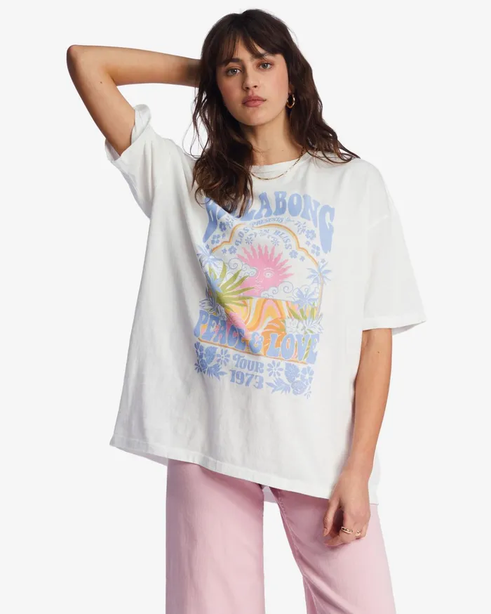 Billabong Peace And Love Oversized TShirt Salt Crystal Women Graphic Tees and Tanks Billabong Peace And Love Oversized TShirt Salt Crystal Women Graphic Tees and Tanks