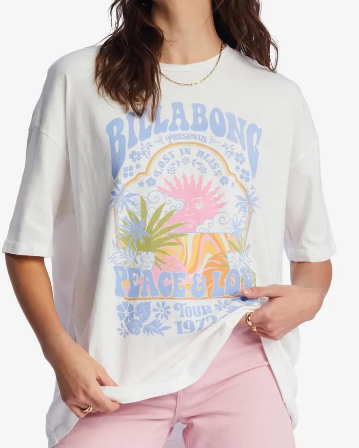 Billabong Peace And Love Oversized TShirt Salt Crystal Women Graphic Tees and Tanks Billabong Peace And Love Oversized TShirt Salt Crystal Women Graphic Tees and Tanks