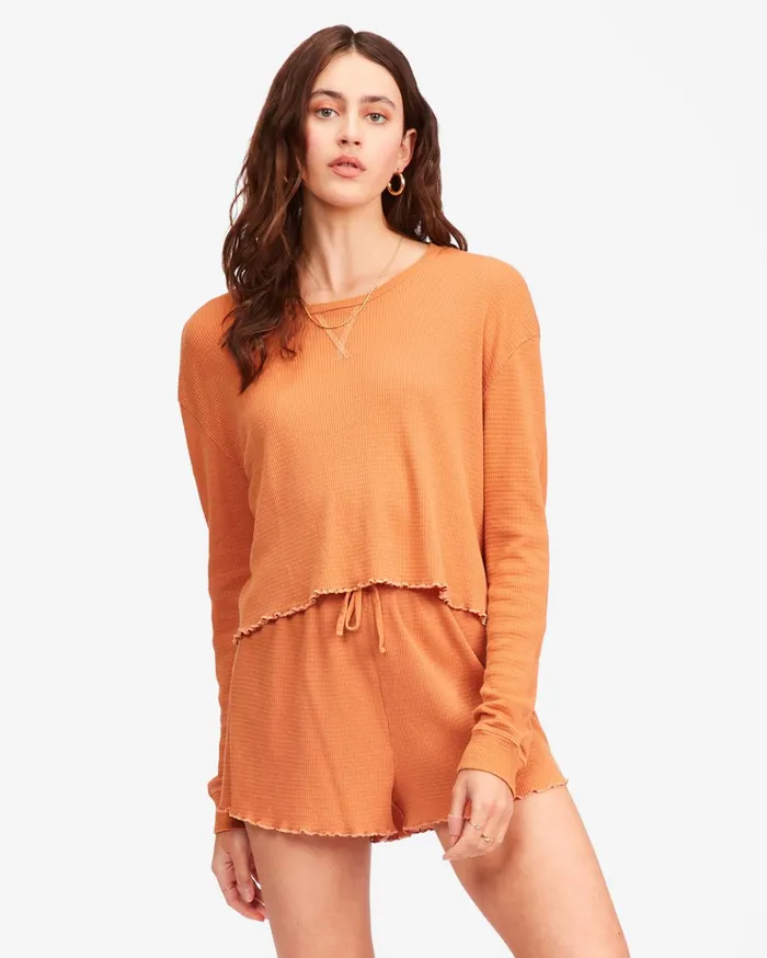 Billabong Pick Me Up Waffle Knit Long Sleeve Top Toffee Women Tops