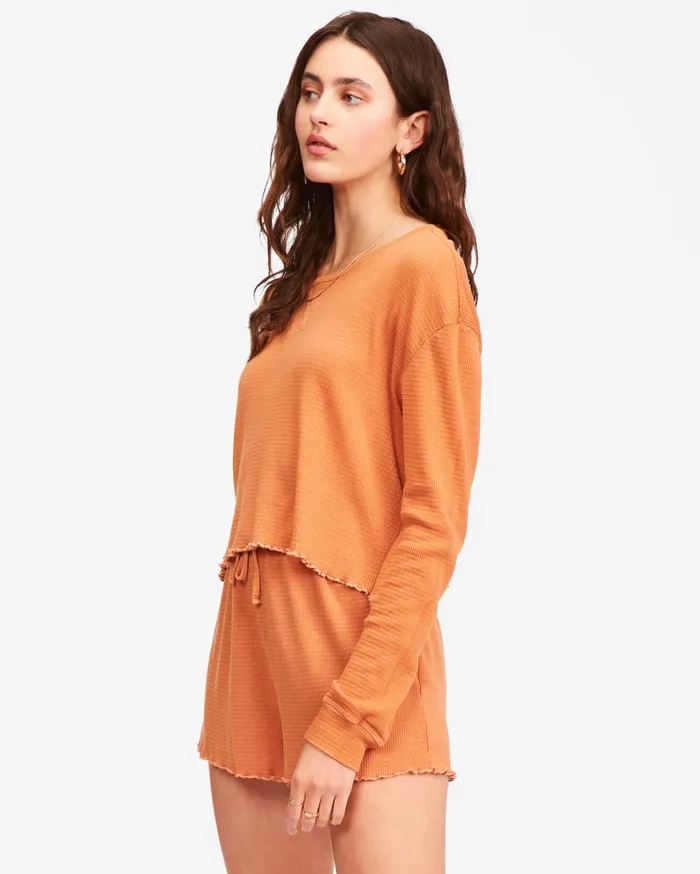 Billabong Pick Me Up Waffle Knit Long Sleeve Top Toffee Women Tops Billabong Pick Me Up Waffle Knit Long Sleeve Top Toffee Women Tops