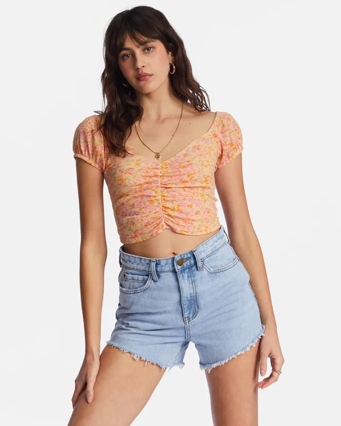 Billabong Pretty Sweet Crop Top Peach Punch Women Tops
