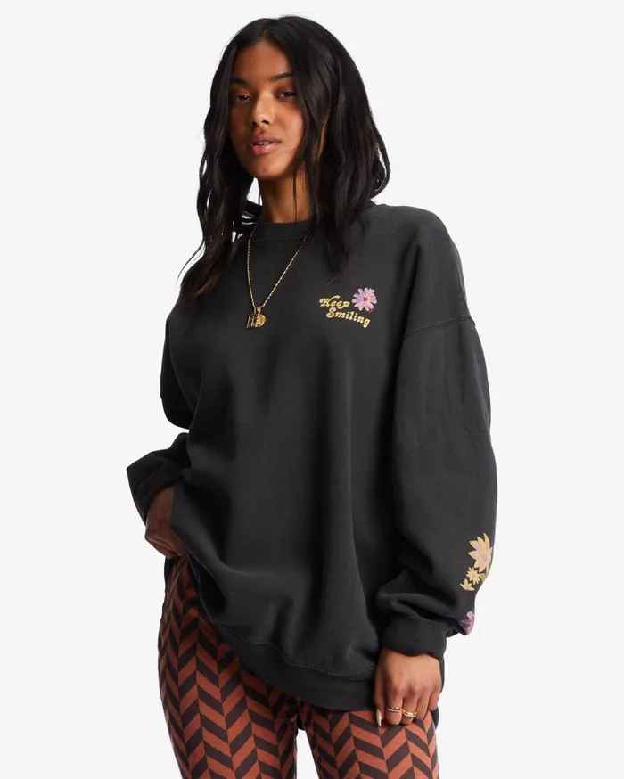 Billabong Ride In Oversized Crewneck Sweatshirt Black Sands Women Hoodies and Fleece Billabong Ride In Oversized Crewneck Sweatshirt Black Sands Women Hoodies and Fleece