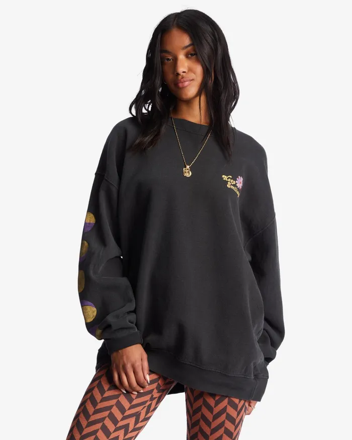 Billabong Ride In Oversized Crewneck Sweatshirt Black Sands Women Hoodies and Fleece Billabong Ride In Oversized Crewneck Sweatshirt Black Sands Women Hoodies and Fleece