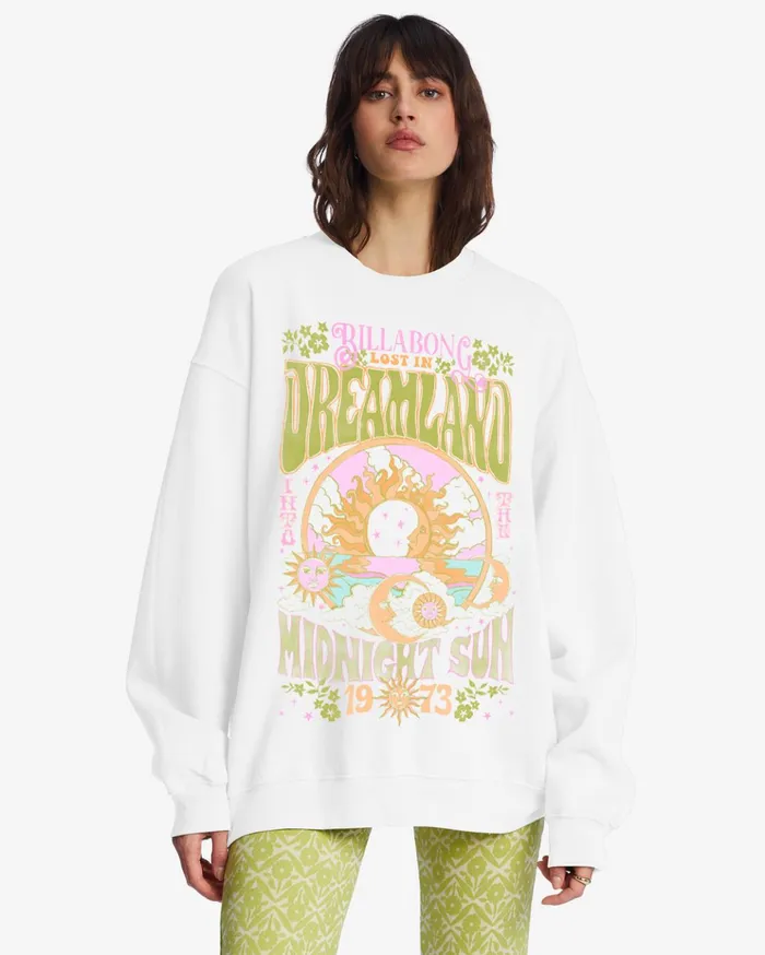 Billabong Ride In Oversized Crewneck Sweatshirt Salt Crystal 3 Women Hoodies and Fleece Billabong Ride In Oversized Crewneck Sweatshirt Salt Crystal 3 Women Hoodies and Fleece