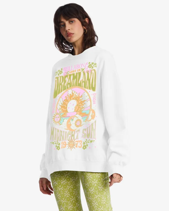 Billabong Ride In Oversized Crewneck Sweatshirt Salt Crystal 3 Women Hoodies and Fleece Billabong Ride In Oversized Crewneck Sweatshirt Salt Crystal 3 Women Hoodies and Fleece