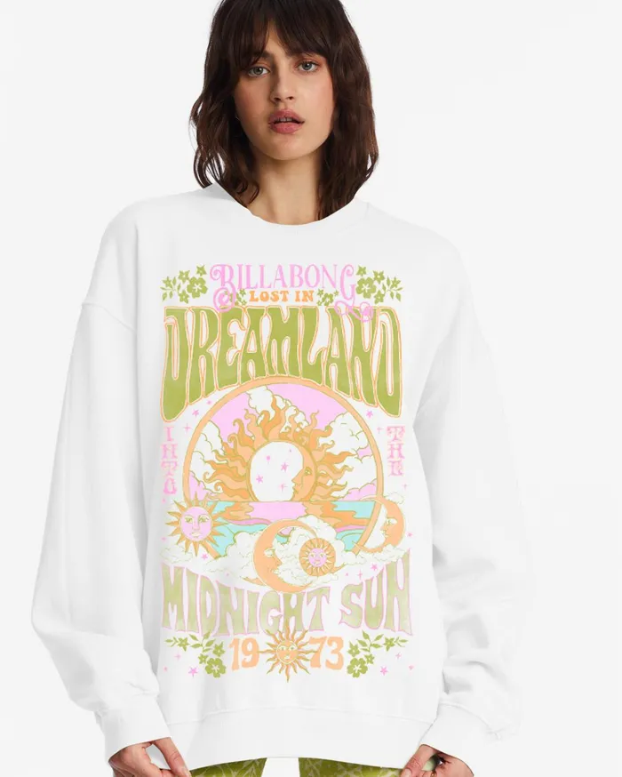 Billabong Ride In Oversized Crewneck Sweatshirt Salt Crystal 3 Women Hoodies and Fleece Billabong Ride In Oversized Crewneck Sweatshirt Salt Crystal 3 Women Hoodies and Fleece