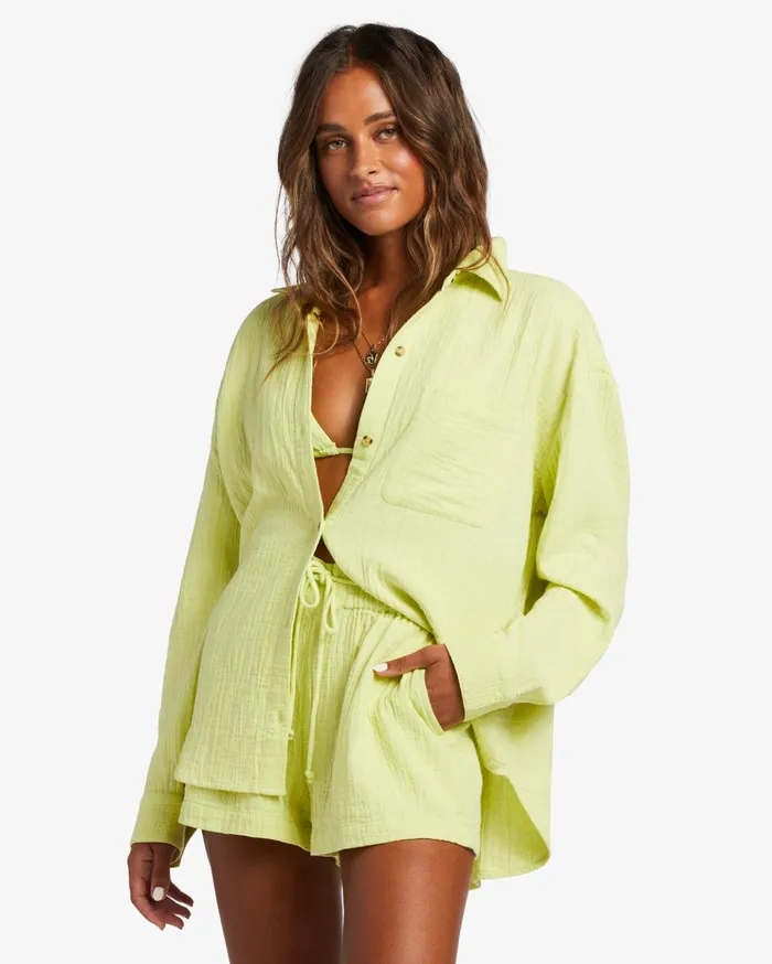 Billabong Right On Long Sleeve Shirt Light Lime Women Tops Billabong Right On Long Sleeve Shirt Light Lime Women Tops