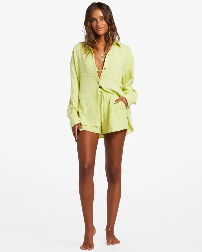 Billabong Right On Long Sleeve Shirt Light Lime Women Tops Billabong Right On Long Sleeve Shirt Light Lime Women Tops