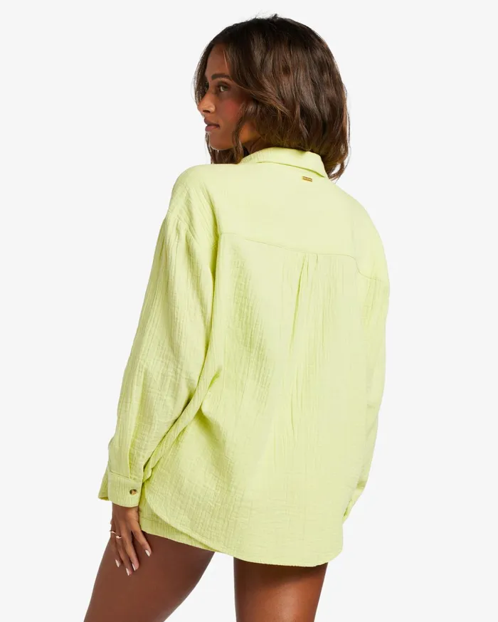 Billabong Right On Long Sleeve Shirt Light Lime Women Tops Billabong Right On Long Sleeve Shirt Light Lime Women Tops