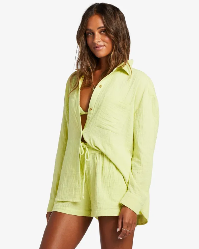 Billabong Right On Long Sleeve Shirt Light Lime Women Tops Billabong Right On Long Sleeve Shirt Light Lime Women Tops