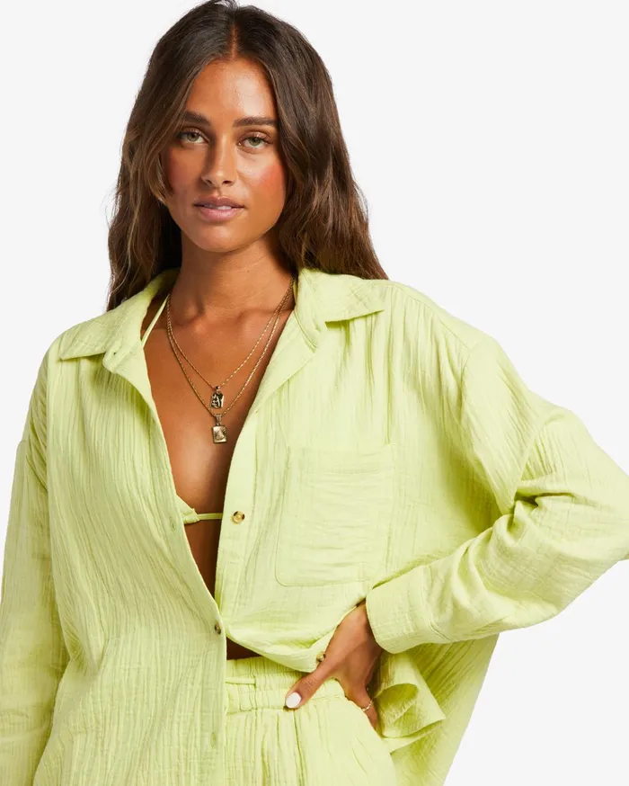 Billabong Right On Long Sleeve Shirt Light Lime Women Tops Billabong Right On Long Sleeve Shirt Light Lime Women Tops
