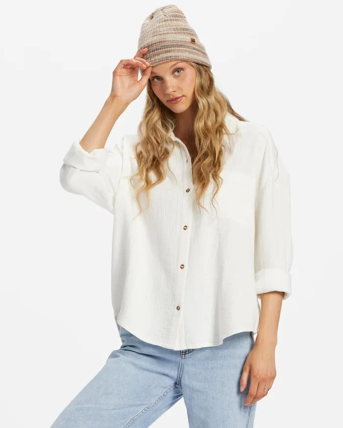 Billabong Right On Long Sleeve Shirt Salt Crystal Women Tops