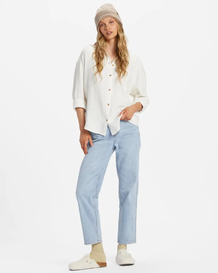 Billabong Right On Long Sleeve Shirt Salt Crystal Women Tops Billabong Right On Long Sleeve Shirt Salt Crystal Women Tops