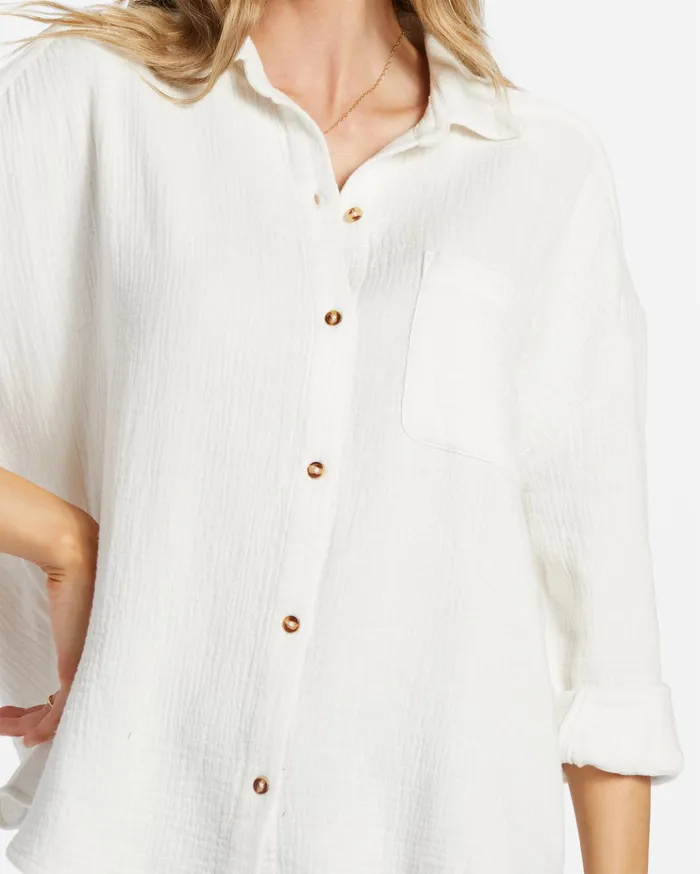Billabong Right On Long Sleeve Shirt Salt Crystal Women Tops Billabong Right On Long Sleeve Shirt Salt Crystal Women Tops