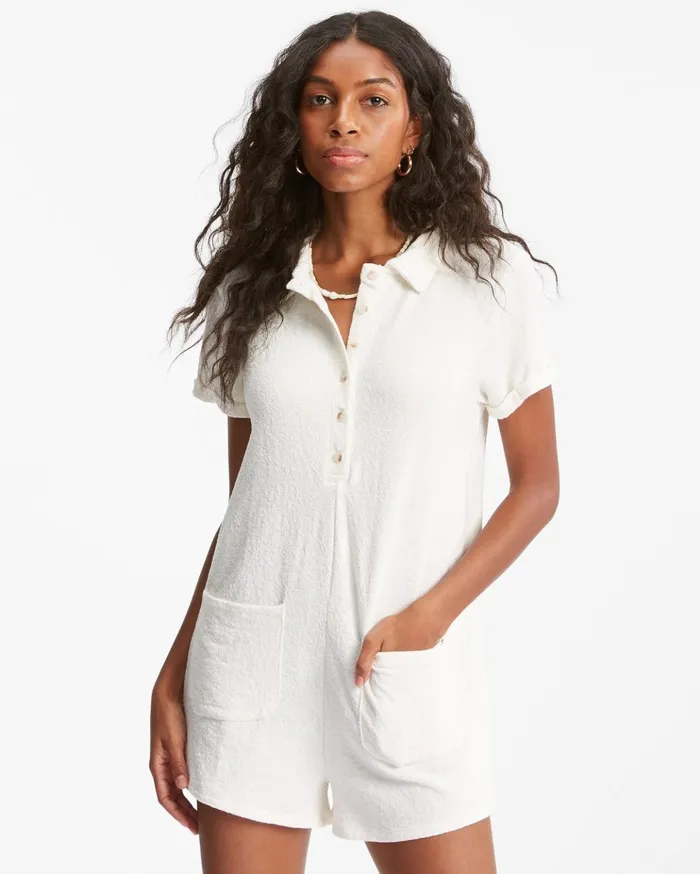 Billabong Roam Around Knit Romper Salt Crystal Women Dresses