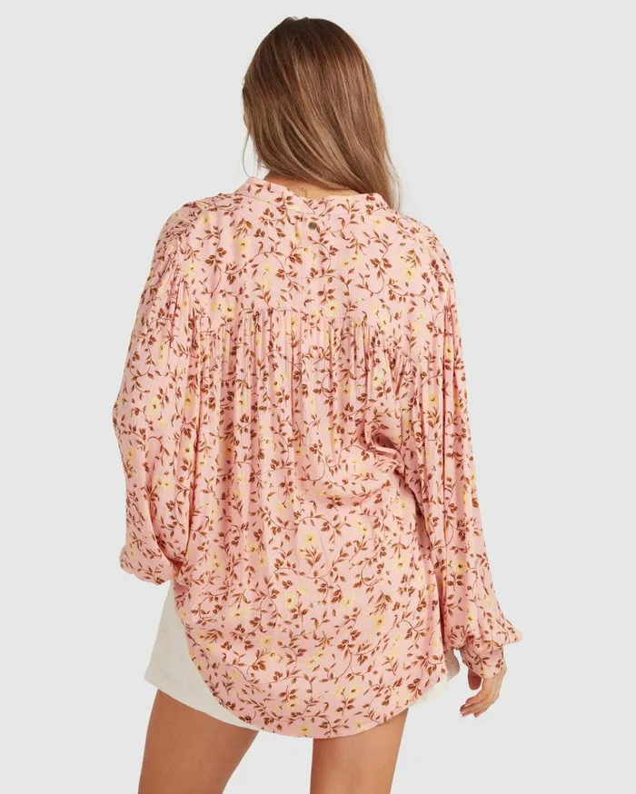 Billabong Shine On Eco Long Sleeve Blouse Pink Women Tops Billabong Shine On Eco Long Sleeve Blouse Pink Women Tops