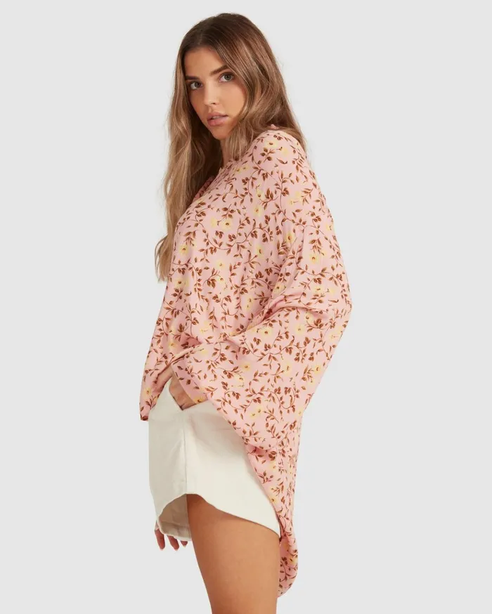 Billabong Shine On Eco Long Sleeve Blouse Pink Women Tops Billabong Shine On Eco Long Sleeve Blouse Pink Women Tops
