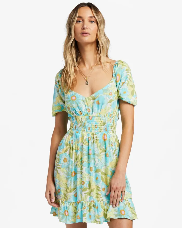 Billabong Something Pretty Mini Dress Ocean Eyes Women Dresses