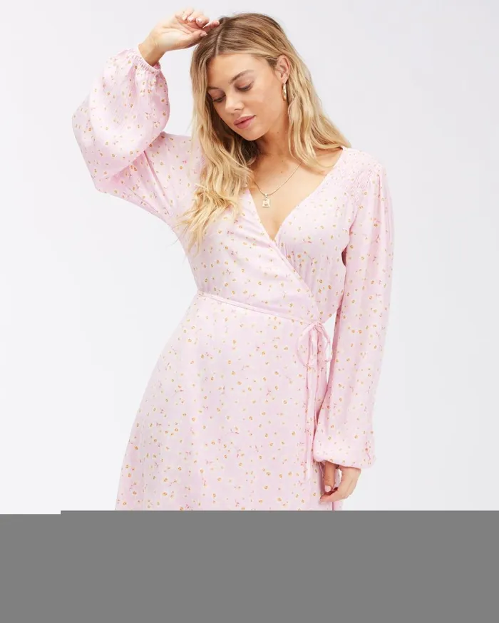 Billabong Spring Romance Mini Wrap Dress Pink Lady Women Dresses