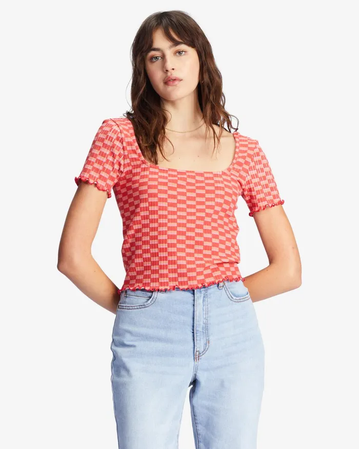 Billabong Squared Away Knit Top Pink Skies Women Tops Billabong Squared Away Knit Top Pink Skies Women Tops
