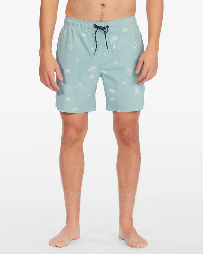 Billabong Sundays Layback Boardshorts 17quot Sage Men Elastic Waist Boardshorts Billabong Sundays Layback Boardshorts 17quot Sage Men Elastic Waist Boardshorts
