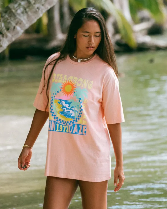 Billabong Sunny Daze Oversized TShirt Soft N Peachy Women Graphic Tees and Tanks Billabong Sunny Daze Oversized TShirt Soft N Peachy Women Graphic Tees and Tanks