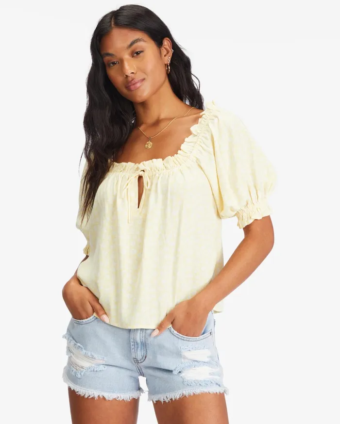 Billabong Sunny Skies PuffSleeve Top Salt Crystal Women Tops