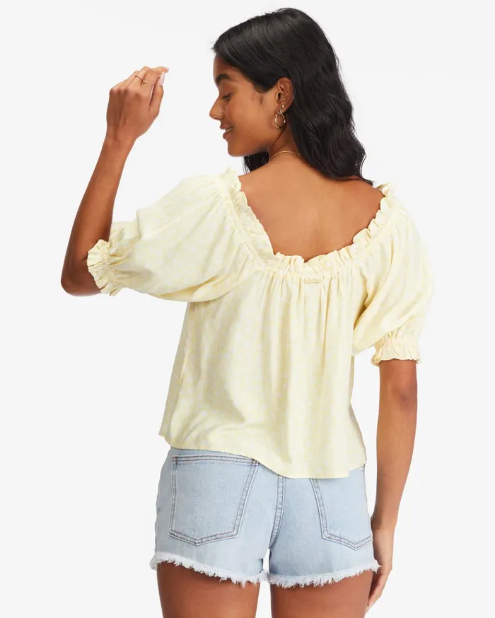 Billabong Sunny Skies PuffSleeve Top Salt Crystal Women Tops Billabong Sunny Skies PuffSleeve Top Salt Crystal Women Tops