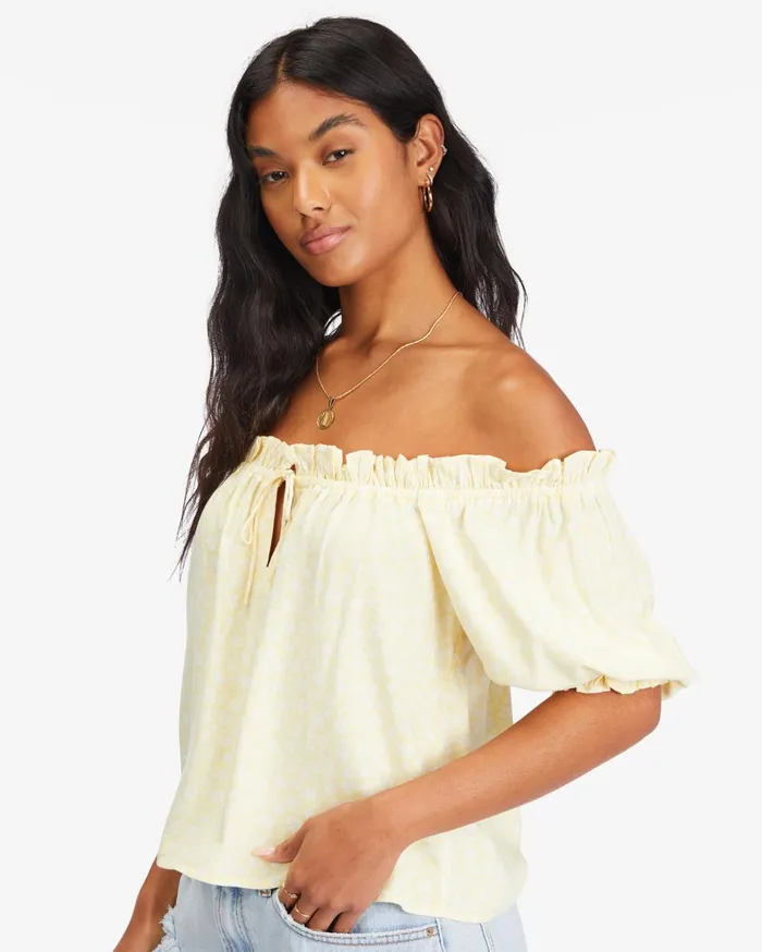 Billabong Sunny Skies PuffSleeve Top Salt Crystal Women Tops Billabong Sunny Skies PuffSleeve Top Salt Crystal Women Tops