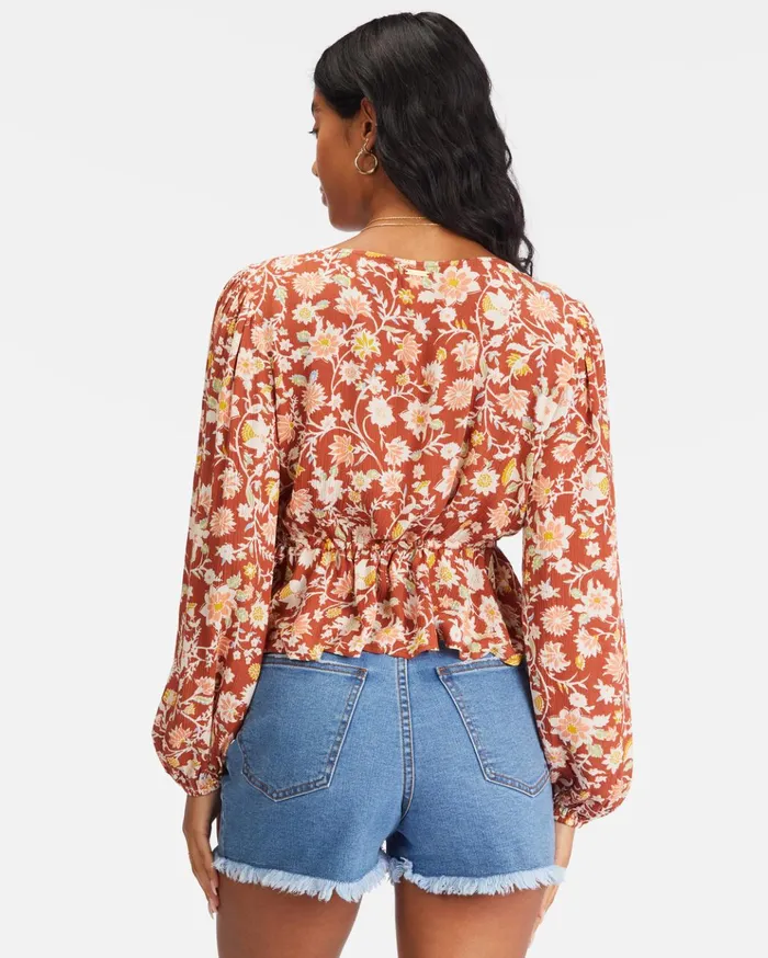 Billabong Time Goes By Long Sleeve Crop Top Red Clay Women Tops Billabong Time Goes By Long Sleeve Crop Top Red Clay Women Tops