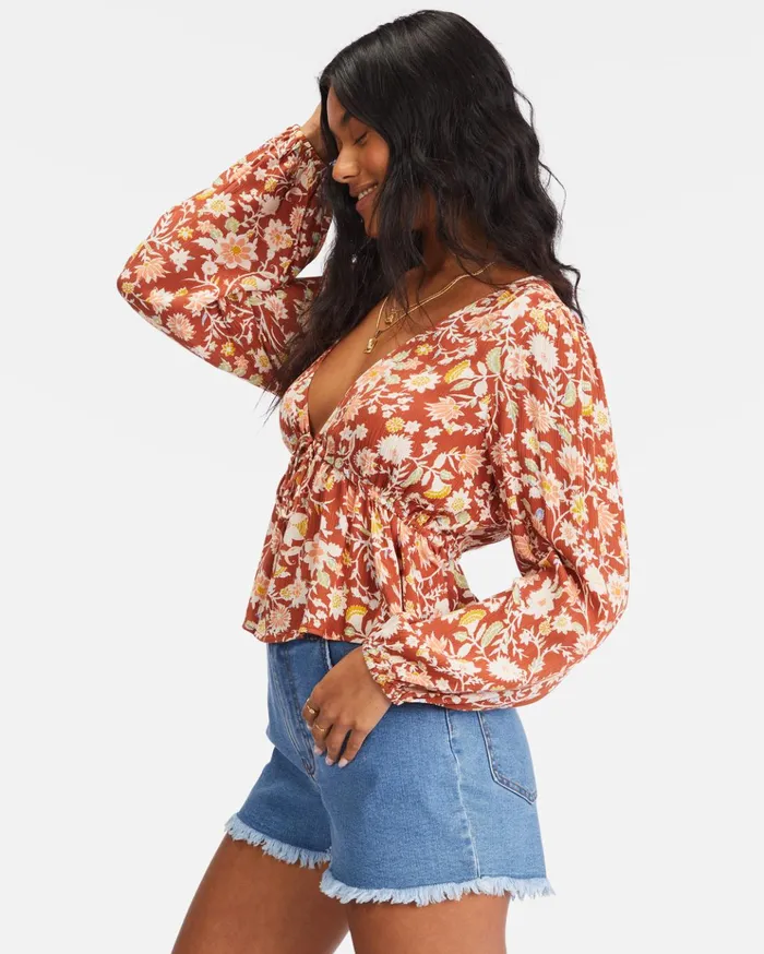 Billabong Time Goes By Long Sleeve Crop Top Red Clay Women Tops Billabong Time Goes By Long Sleeve Crop Top Red Clay Women Tops