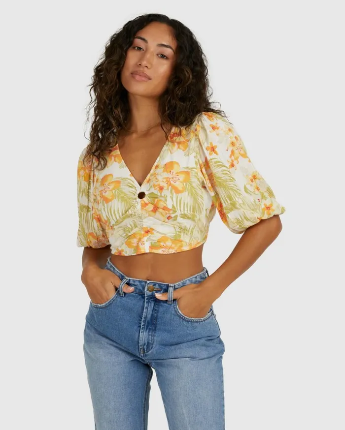 Billabong Utopia Top Floral Shirt Salt Crystal Women Tops