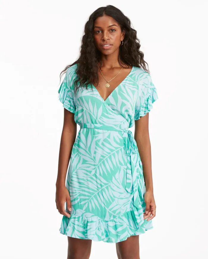 Billabong Wrap And Roll Woven Dress Tropical Green Women Dresses