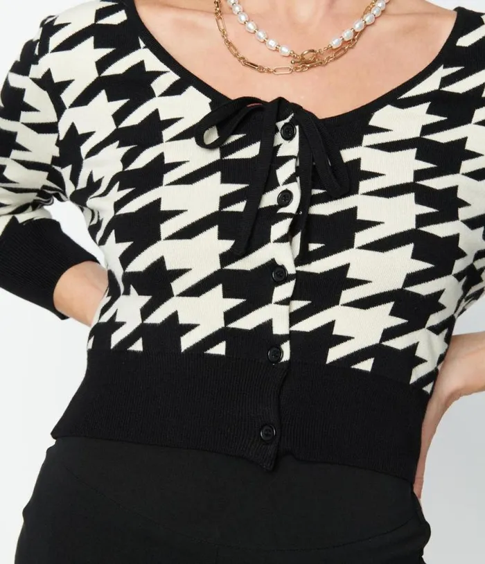Black and Ivory Houndstooth Dandy Cardigan ClothingPlus Unique Vintage Sweaters and Cardigans