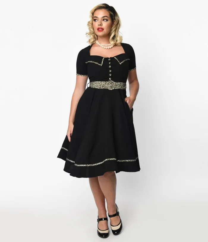Black and Leopard Yael Swing Dress Dresses Unique Vintage Pocket Dresses