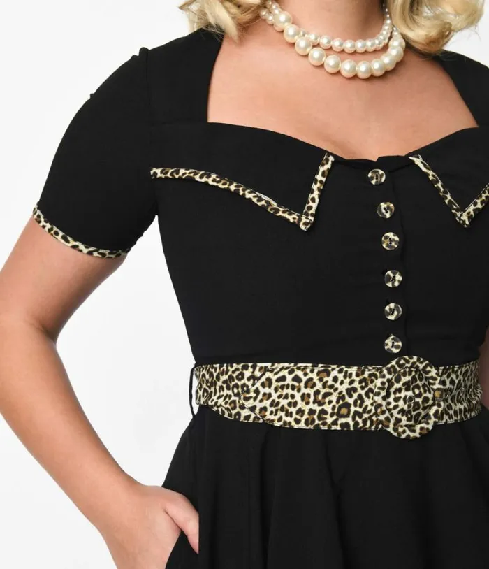 Black and Leopard Yael Swing Dress Dresses Unique Vintage Pocket Dresses