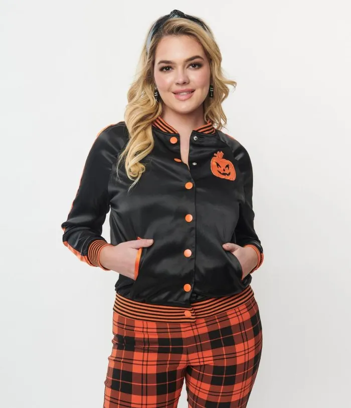 Black and Orange Scream Queen Satin Bomber Jacket ClothingHalloween Unique Vintage Coats and Jackets Black and Orange Scream Queen Satin Bomber Jacket ClothingHalloween Unique Vintage Coats and Jackets